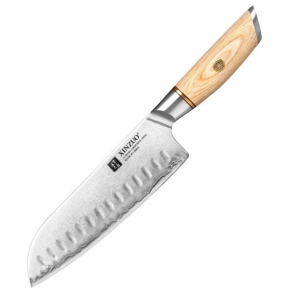 XINZUO New Arrivals 7 Inch Japanese Style 3 Layers Composite Stainless Steel Pakka Wood Handle Kitchen Santoku Knife Gifts