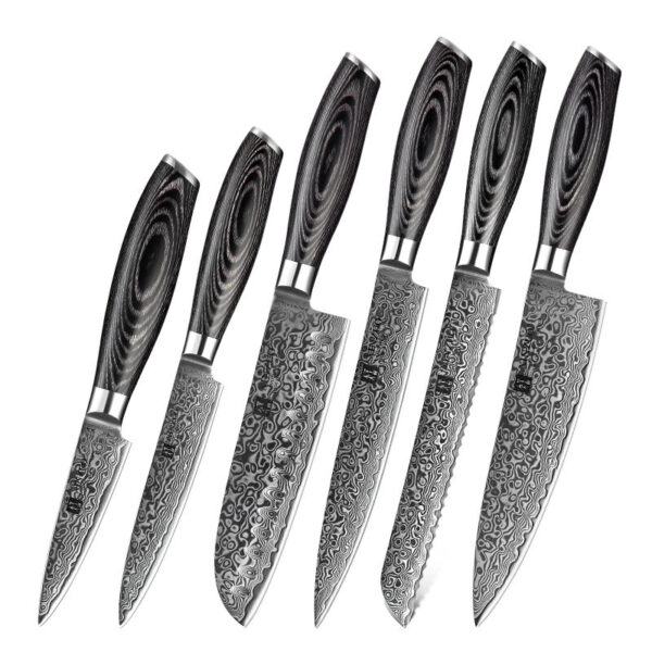 6 Pcs Kitchen Damascus Chef Knife Set Pakka Wood Handle