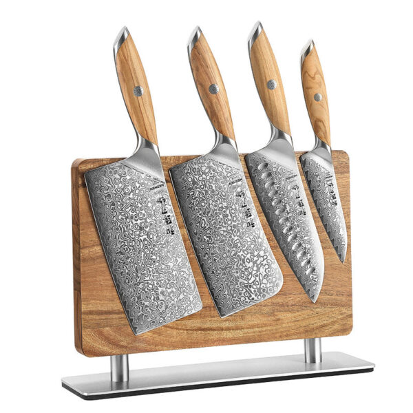 New Double Sided Magnetic Knife Holder Display Stand Nature Acacia Wood Kitchen Storage Rack Strong Magnet