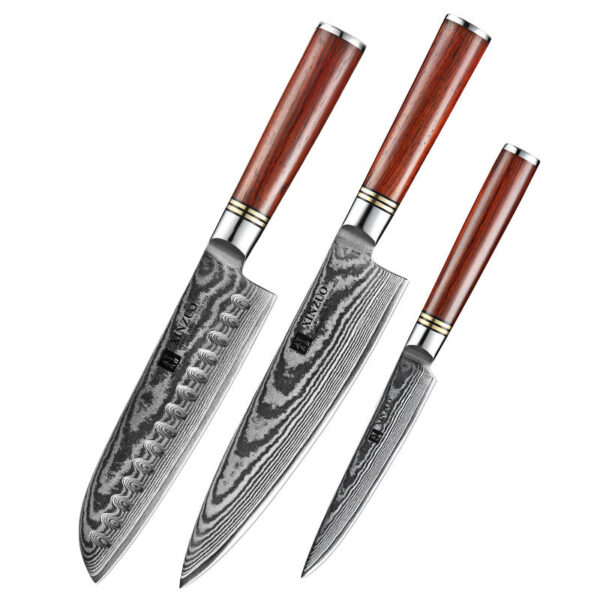 3 Pcs Japanese Rosewood Handle Kitchen Carbon Steel 67 Layers Damascus Steel Knife Set Chef Knives