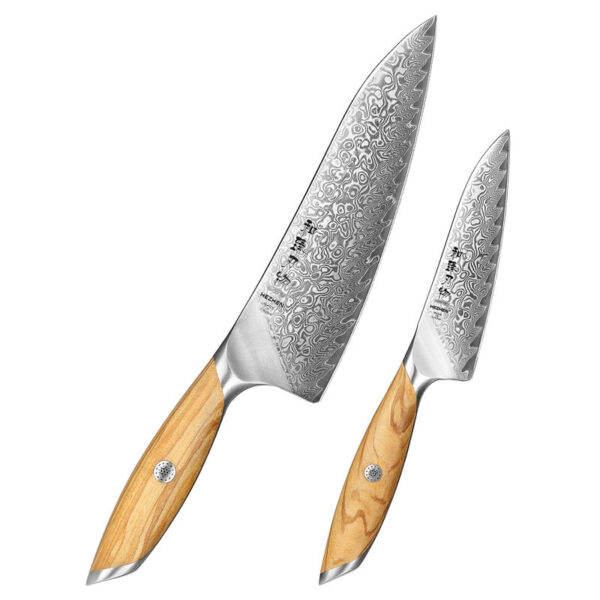 XINZUO Chef Knife Set 2PCS 73 Layers Damascus Powder Steel Olive Wood Professional Kitchen Knives